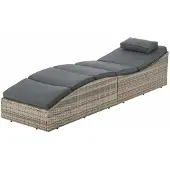 Juskys Ligbed / Zonnebed Lamia - Lichtgrijs - Polyrotan - Verstelbare rugleuning