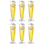 Warsteiner Bierglazen op Voet - Set van 6 glazen - Ideaal voor bier en koude dranken - Elegante vorm met voet - Vaatwasserbestendig - Glas - Hoogte 200 mm - Glaswerk - Bierglazen