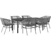 vidaXL 7-delige Tuinset met kussens poly rattan glas grijs