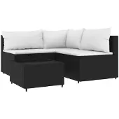 vidaXL 4-delige loungeset voor de tuin met kussens, zwart, van polyrotan