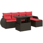 vidaXL 6-delige Loungeset met kussens poly rattan acacia bruin