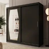 Meubella - Kledingkast Azai - Zwart - 200 cm - Met spiegel