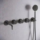 Saniclear Plus Curved inbouw badkraan met 20cm uitloop verouderd ijzer - gunmetal
