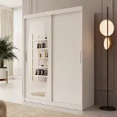 Meubella - Kledingkast Azai - Wit - 150 cm - Met spiegel