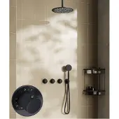 Saniclear Plus Curved inbouw regendouche met 20cm hoofddouche en plafondarm zwart mat