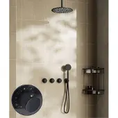 Saniclear Plus Stripes inbouw regendouche met 30cm hoofddouche en plafondarm zwart mat