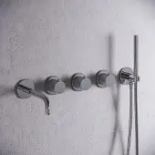 Saniclear Plus Curved inbouw badkraan met 20cm uitloop en staafhanddouche chroom