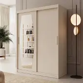 Meubella - Kledingkast Azai - Beige - 150 cm - Met spiegel