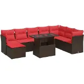 vidaXL 9-delige Loungeset met kussens poly rattan acacia bruin