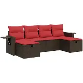 vidaXL 6-delige Loungeset met kussens poly rattan bruin