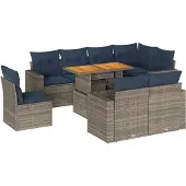 vidaXL 9-delige Loungeset met kussens poly rattan grijs