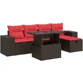vidaXL 6-delige Loungeset met kussens poly rattan bruin