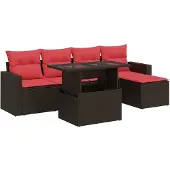 vidaXL 6-delige Loungeset met kussens poly rattan acacia bruin