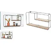 H&S Wandplank / wandrekje Decohome - naturel/zwart - 2 niveaus - 52 x 10 x 29 cm - Foto plank
