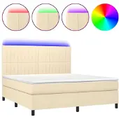 vidaXL Boxspring met matras en LED stof crèmekleurig 160x200 cm