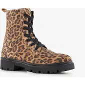 Braqeez suède meisjes veterboots met panterprint bruin maat 30