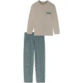 Schiesser Pyjama lang 'Comfort Nightwear' lichtbruin / petrol