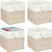 Relaxdays opbergmand linnen - set van 4 - 28x28x28 cm - badkamer - speelgoed