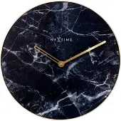 Nextime - Stille Wandklok - 40cm - Glas / Metaal - Zwart - 'Marble'