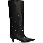 Manfield Zwarte leren hoge laarzen met studs | Maat 37