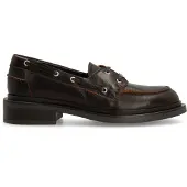 Manfield Bruine leren bootschoenen | Maat 36