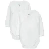 Petit Bateau Setje met 2 effen katoenen rompertjes met lange mouw voor baby's Unisex Rompertje - Wit