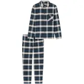 Schiesser Pyjama lang 'Selected Premium Warming' nachtblauw / wit