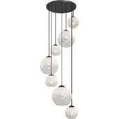 QAZQA Moderne hanglamp zwart met wit glas rond 7-lichts - Misty