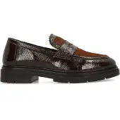 Manfield Bruine lakleren loafers met pony hair | Maat 40