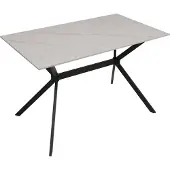 Mendler Eettafel -O58, eettafel van gesinterd metaal, marmerlook 120 cm ~ wit