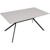 Mendler Eettafel -O58, eettafel van gesinterd metaal, marmerlook 160 cm ~ wit
