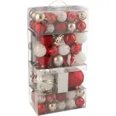 J-Line kerstbal - kunststof - rood/goud - doos van 80