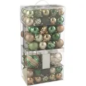 J-Line kerstbal - kunststof - groen/ecru - doos van 80