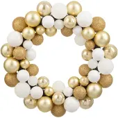 J-Line decoratie Krans Kerstbal - kunststof - wit/goud