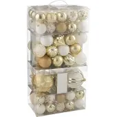 J-Line kerstbal - kunststof - wit/goud - doos van 80