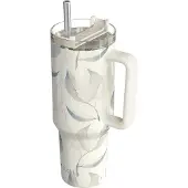 Quokka , Isolatiebeker 1200 ml met Rietje met Katoen Bladmotief, Wit