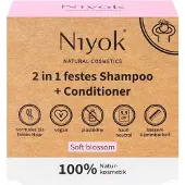 Niyok 2-in-1 Festes Shampoo + Conditioner "Soft Blossom" (80g), Veganistische haarzeep, Duurzaam shampoo en conditioner, Haarshampoo en haarconditioner, Zonder plastic