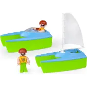 Lena speelgoed boten zeilboot en sportboot multicolor voor kinderen.