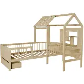 Juskys Kinderbed Yari - Incl. Tafel en Lade - Naturel