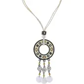 Behave – Ketting – Crème geel – Waxkoord – Hanger met steentjes – Bohemian stijl