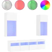 vidaXL 5-delige Tv-wandmeubelset met LED-verlichting bewerkt hout wit