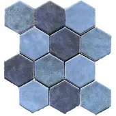 Terre d'Azur Hexagonale Mosaic wandtegel 28x30cm blauw - per 5 vellen