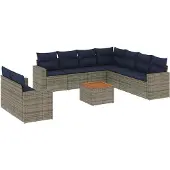 vidaXL 10-delige Loungeset met kussens poly rattan grijs