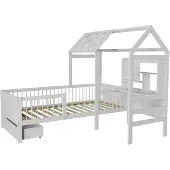 Juskys Kinderbed Yari - Incl. Tafel en Lade - Wit