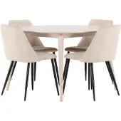 Ebuy24 Flora eethoek tafel Ø120cm en 4 stoelen whitewash, beige.