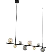 QAZQA Hanglamp zwart met smoke en amberkleurig glas rechthoekig 8-lichts - Monaco