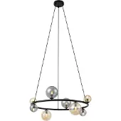 QAZQA Hanglamp zwart met smoke en amber glas rond 8-lichts - Monaco