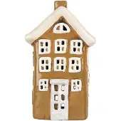 Clayre & Eef Waxinelichthouder Huis 12x8x19 cm Bruin Keramiek