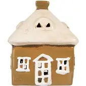 Clayre & Eef Waxinelichthouder Huis 12x9x14 cm Bruin Keramiek