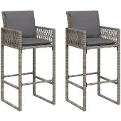 vidaXL Tuinstoelen met kussens, 2 stuks, grijs, polyrotan